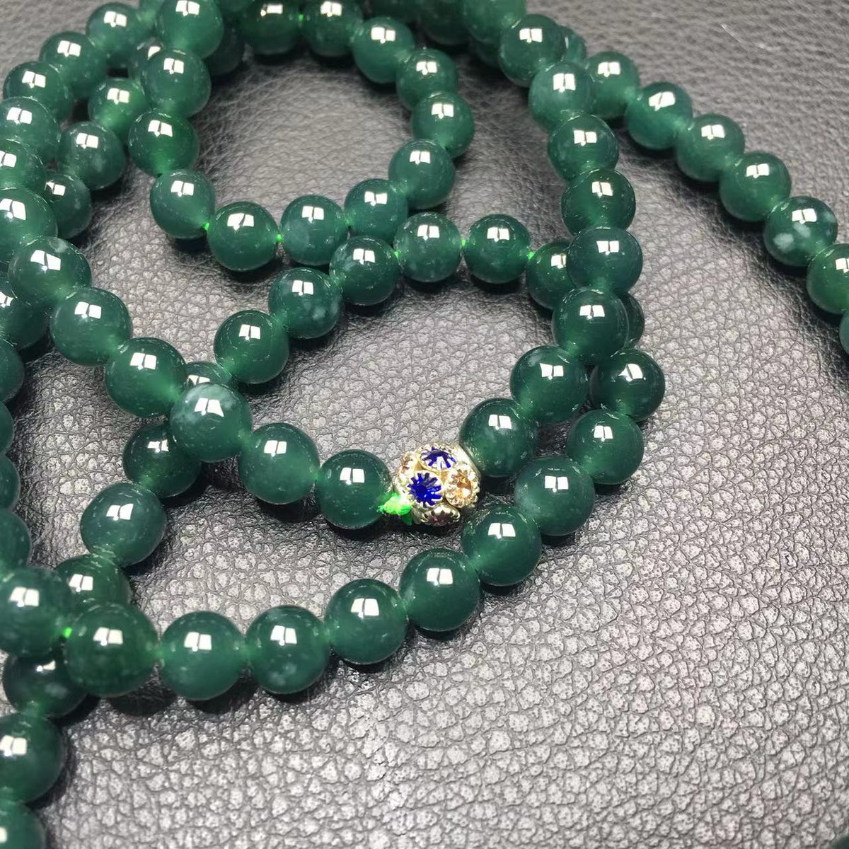 HQ Blue water jadeite 108 beads necklace