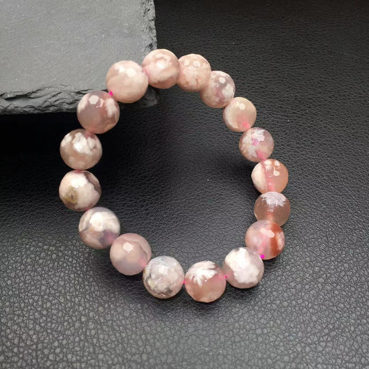 Faceted flower agate bracelet-樱花玛瑙切割面手串