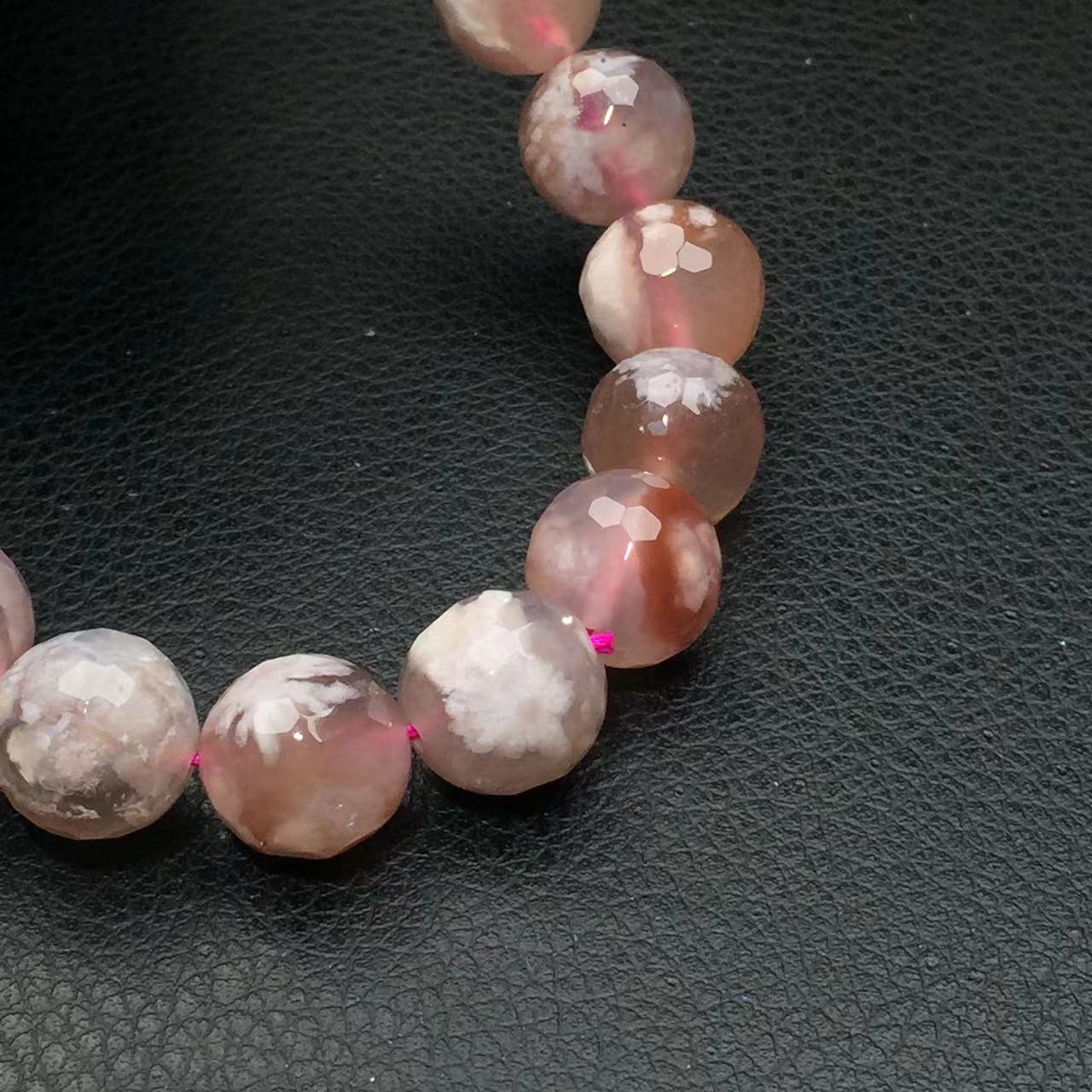 Faceted flower agate bracelet-樱花玛瑙切割面手串