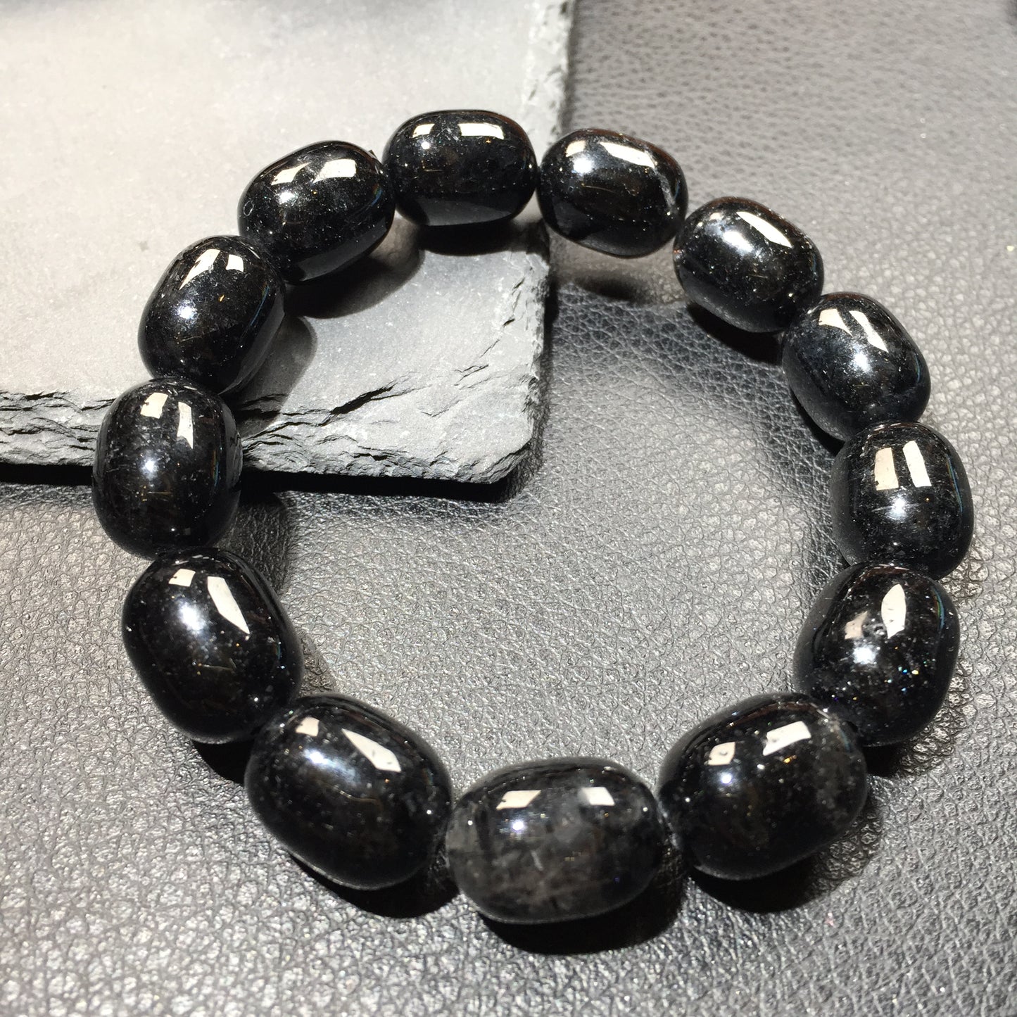 Sunmoonstar crystal black rutilated barrel beads bracelet-黑发晶桶珠手串