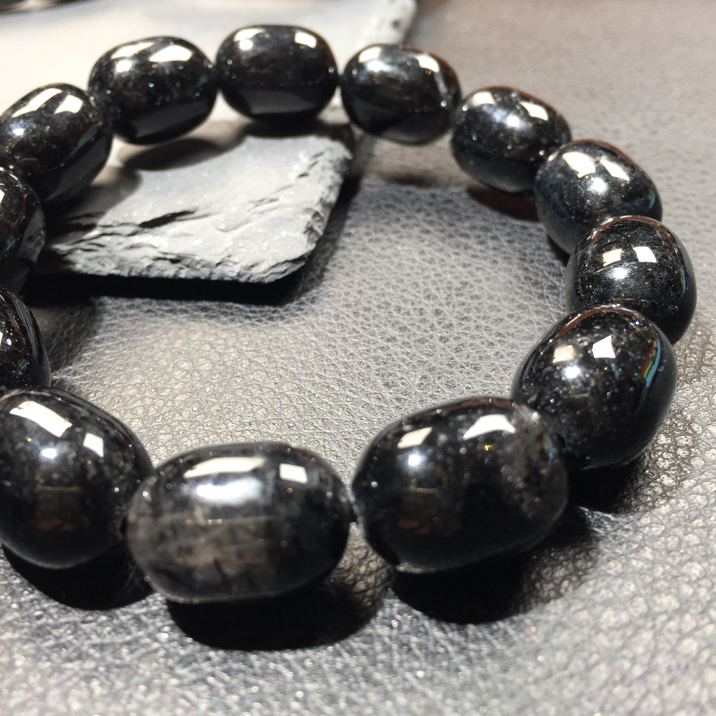 Sunmoonstar crystal black rutilated barrel beads bracelet-黑发晶桶珠手串