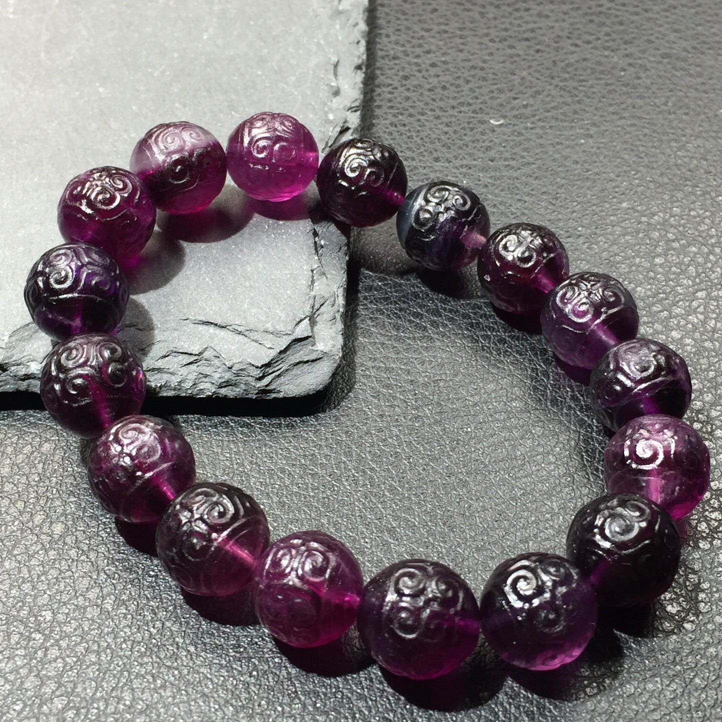 Sunmoonstar crystal Fluorite Fretwork round bead bracelet